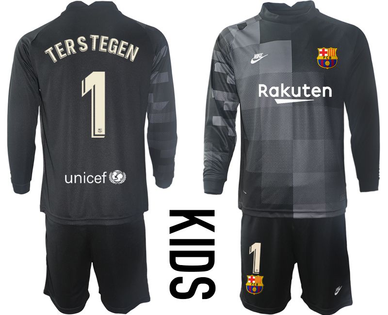 Youth 2021-2022 Club Barcelona black goalkeeper long sleeve #1 Soccer Jersey->youth soccer jersey->Youth Jersey